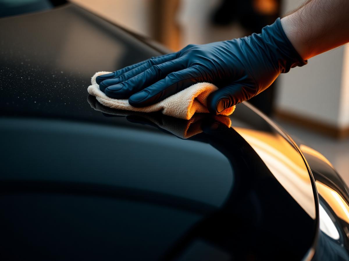 Hand polishing car hood